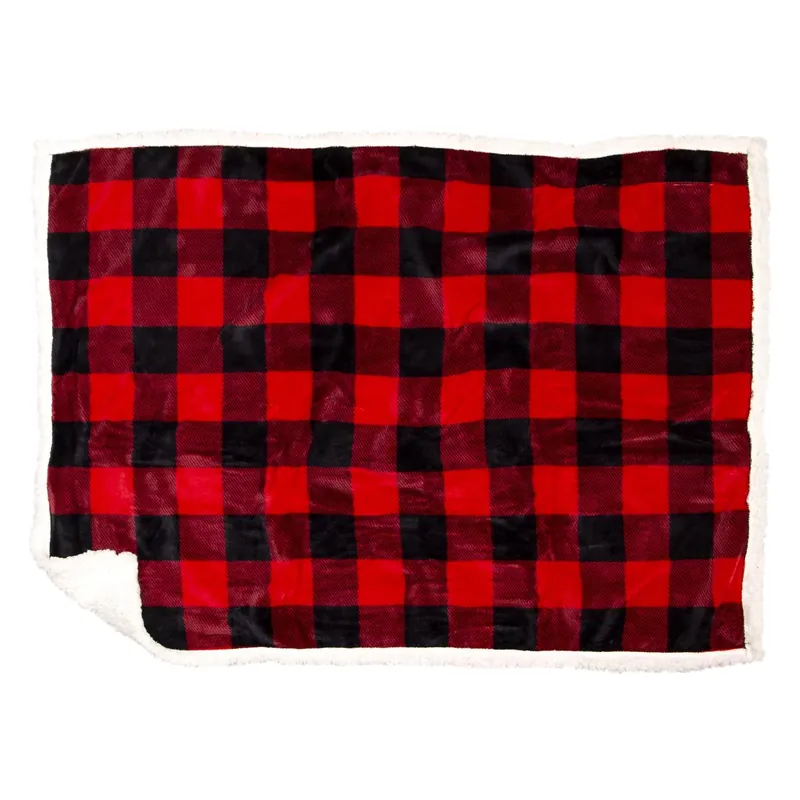 Black/red Sherpa Lumberjack Plaid Dog Blanket 28 In. W X 40 In. L
