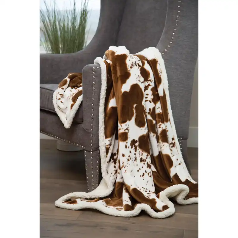 54 In. W X 68 In. L Multicolored Fiber/polyester Faux Cowhide Throw Blanket