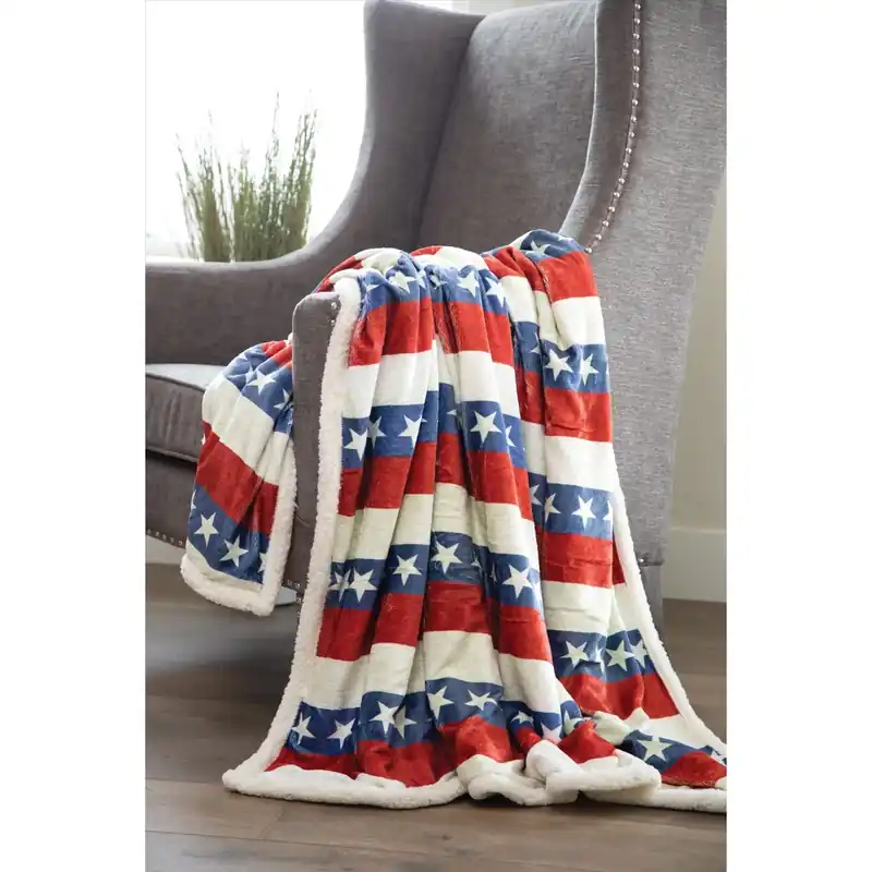54 In. W X 68 In. L Americana Plush Sherpa Throw Blanket
