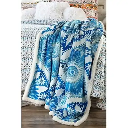 Large Extra Plush Sherpa Throw Blanket 68x54 Chakra Blossom By North End Decor