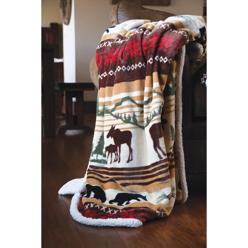 Hinterland Moose & Bear 68 In. Multicolored Polyester Plush Throw Blanket