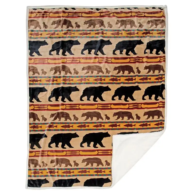 68 In. H X 54 In. L Multicolored Polyester Plush Throw Blanket - Bear Family Design