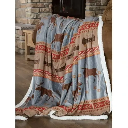 Moose Tracks Rustic Cabin Sherpa Fleece Throw Blanket - Cozy And Stylish