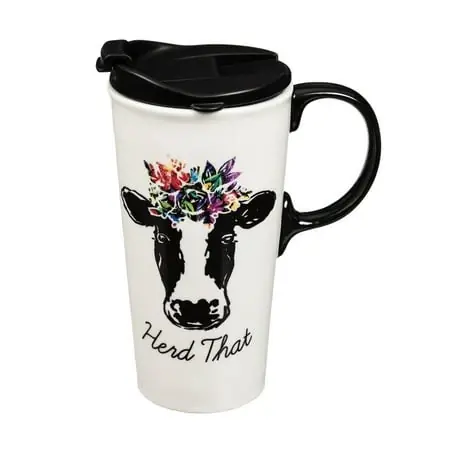Ceramic Travel Cup, 17 Ounce With Box, Herd That Design