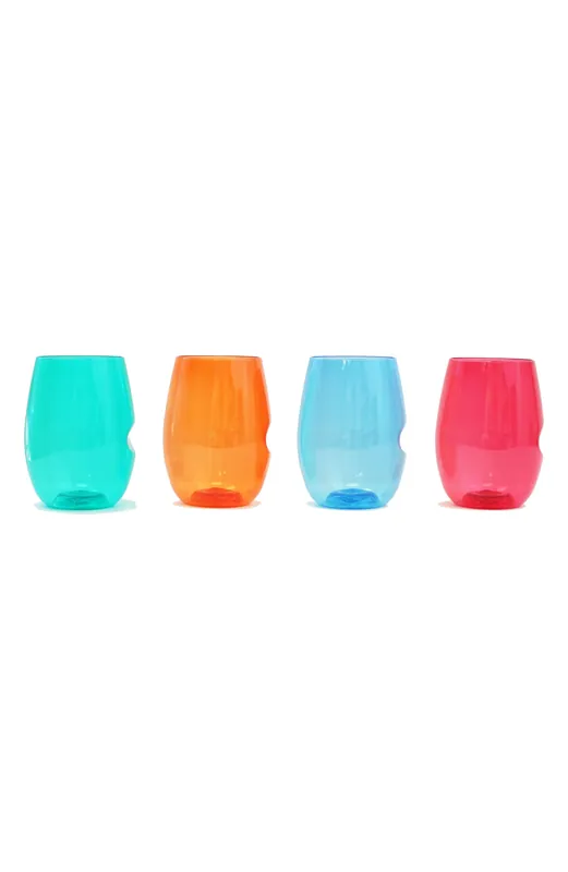 Set Of 4 Colored Stemless Shatterproof Wine Glasses - One Size