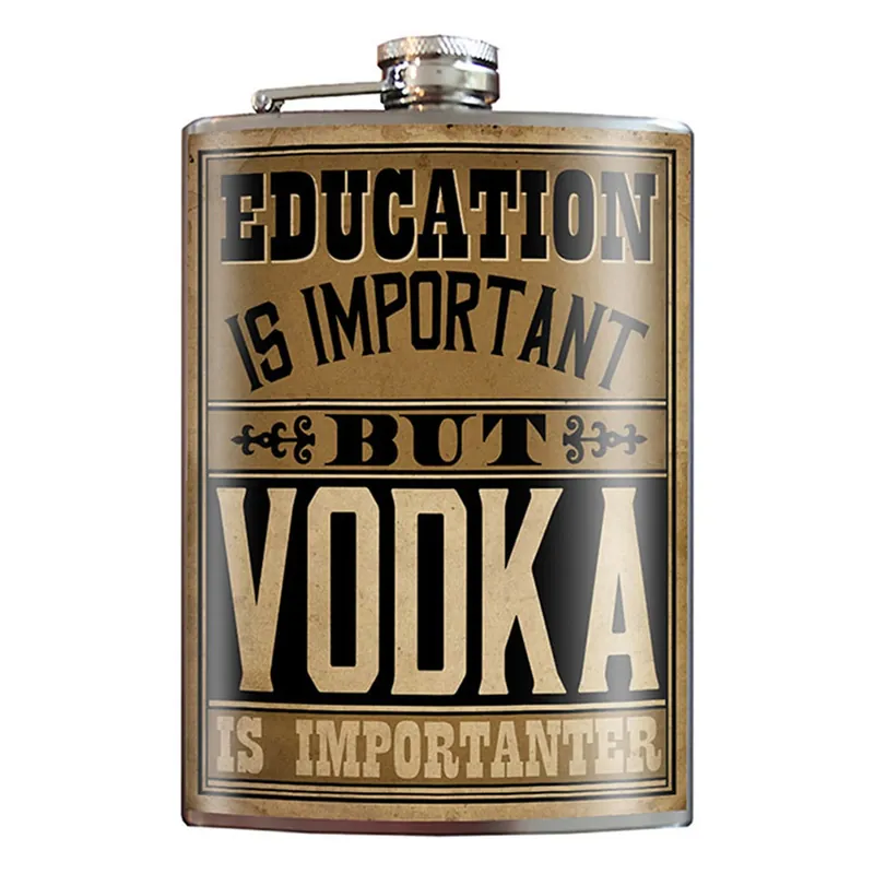 & Milo 8 Oz Beige Stainless Steel Hip Flask - Unique Art Design