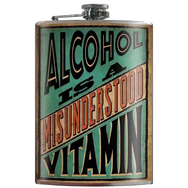 & Milo Alcohol Is A Vitamin 8 Oz Multicolored Stainless Steel Flask