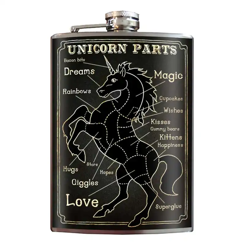 Unicorn Parts 8 Oz Black Stainless Steel Flask - Unique Gift For All Occasions