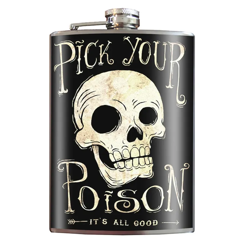 Pick Your Poison 8 Oz Black Stainless Steel Hip Flask