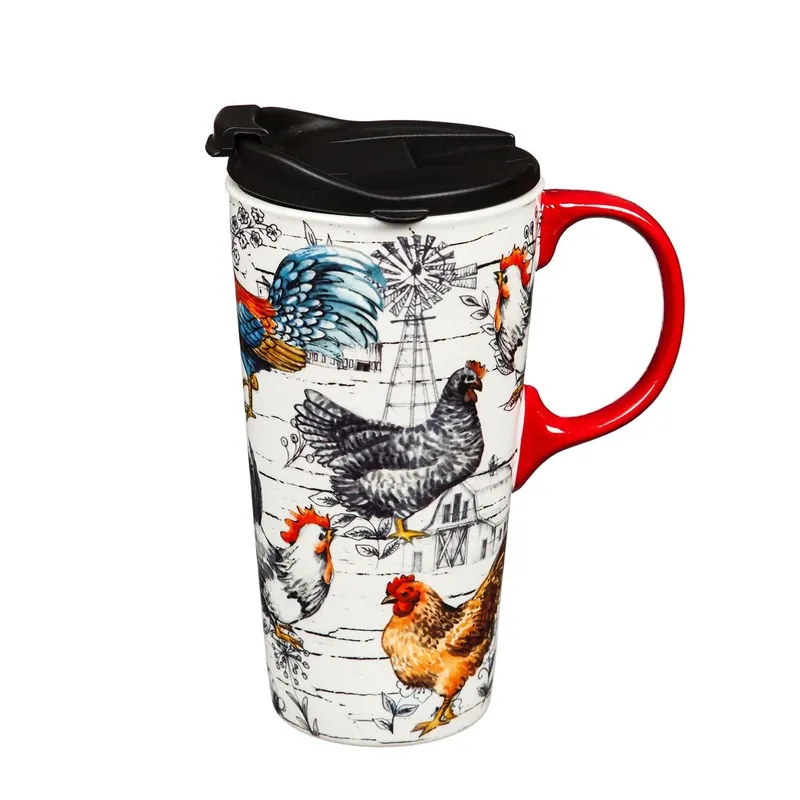 Travel Cup Chicken Cottage Collage 17 Ounce Insulated Beverage Container