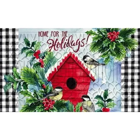 Holiday Birdhouse Embossed Floor Mat - Decorative Outdoor Welcome Mat