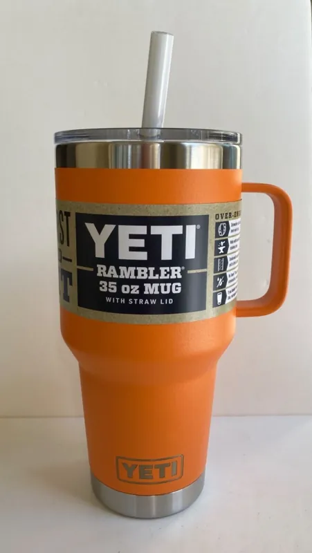 35 Ounce Rambler Mug With Handle In King Crab Orange With Straw Lid