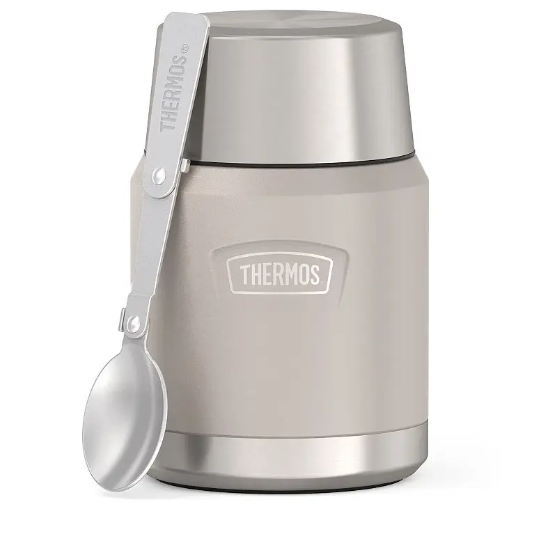 16-ounce Stainless Steel Food Jar With Folding Spoon In Beige And Green