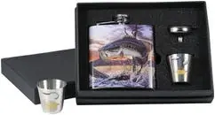 Bass Design Stainless Steel Flask And Shot Glass Gift Set With Funnel