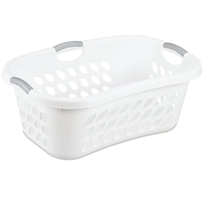 Laundry Basket, Hip-hold, White & Gray, 1.25-bushel
