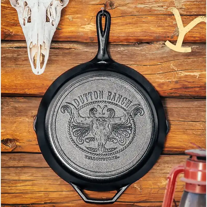 Yellowstone Lodge 12 Inch Cast Iron Skillet With Steer Skull Design