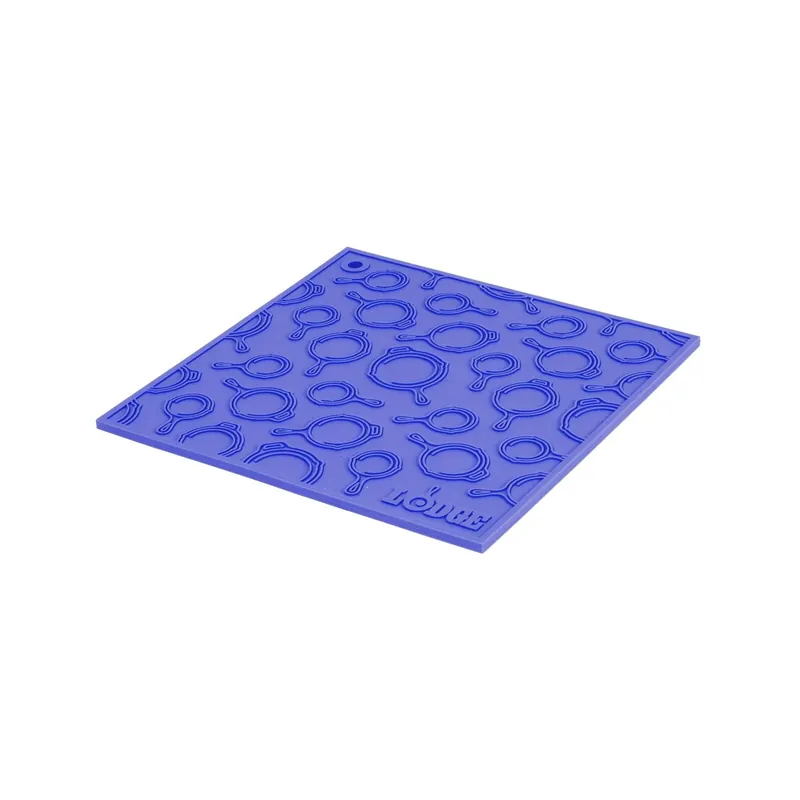 Lodge 7 Inch Square Blue Silicone Trivet With Skillet Pattern