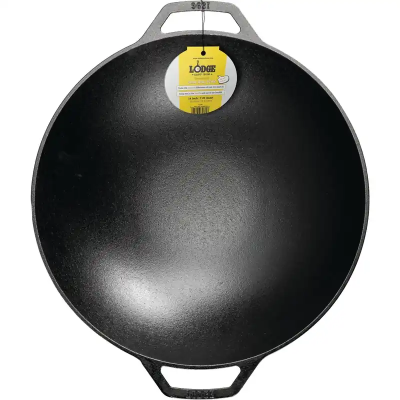 14 Inch Seasoned Cast Iron Wok With Large Loop Handles