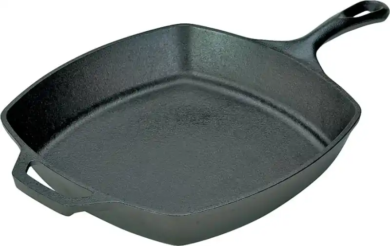 L8sq3 Pre-seasoned Cast Iron Square Skillet, 10.5 Inch Diameter, Black