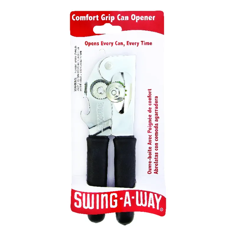 Black Steel Manual Can Opener With Comfort Grip Handle