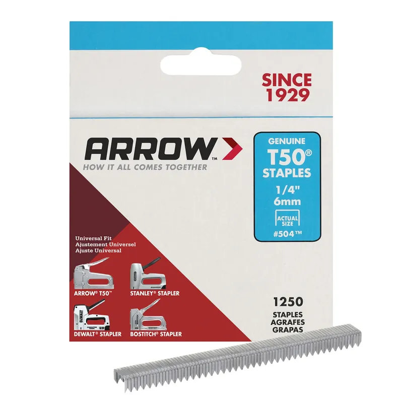T50 3/8 In. W X 1/4 In. L 18 Ga. Flat Crown Heavy Duty Staples 1250 Pk