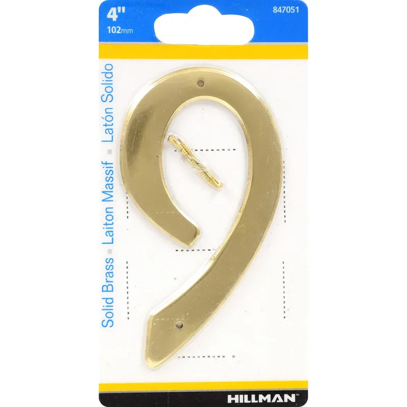 4 In. Gold Brass Nail-on Number 9 1 Pc
