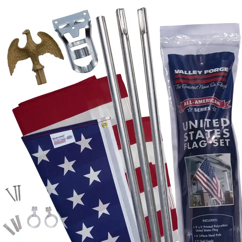 3 Ft. X 5 Ft. Polycotton American Flag & 6 Ft. Steel Pole Kit