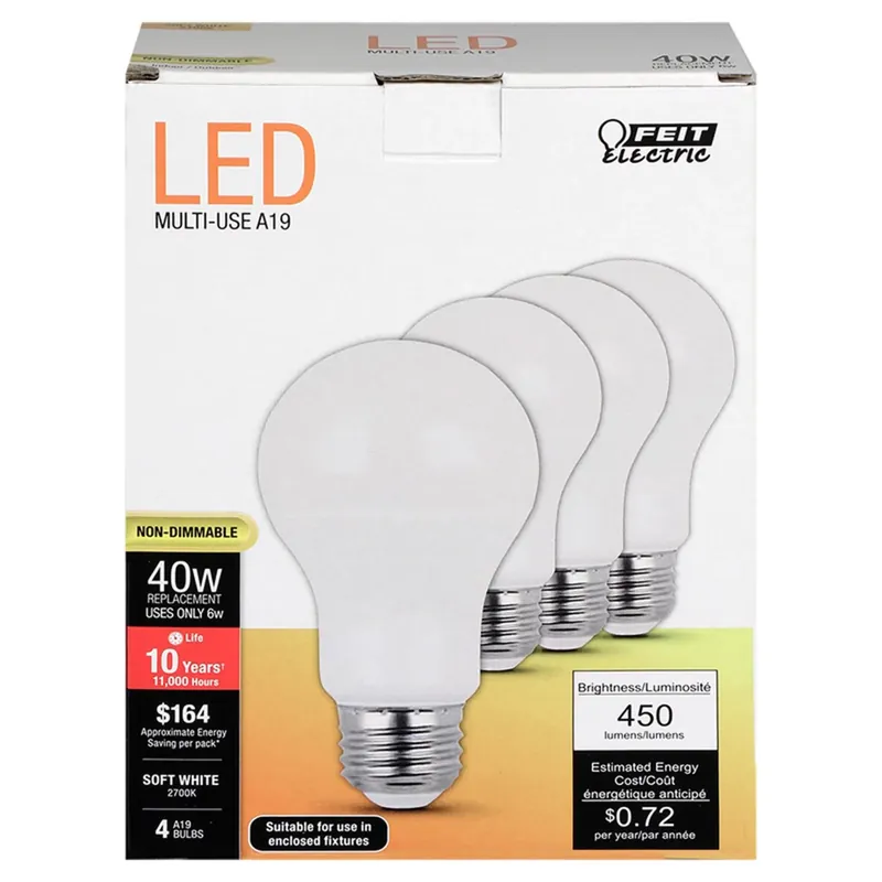 A19 E26 (medium) Led Bulb Soft White 40 Watt Equivalence 4 Pk