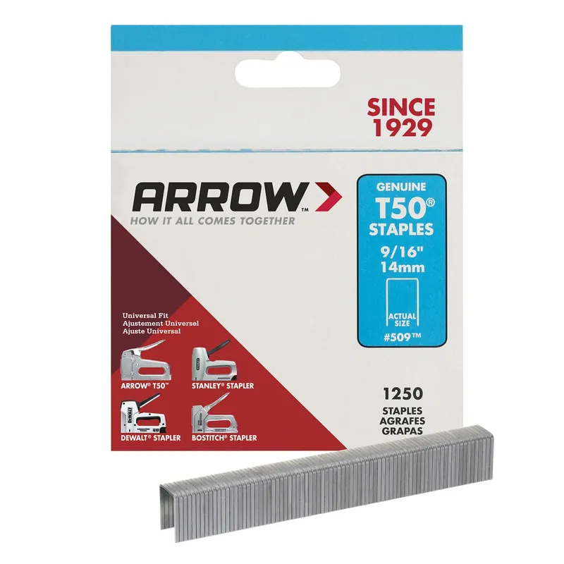 T50 3/8 In. W X 9/16 In. L 18 Ga. Flat Crown Heavy Duty Staples 1250 Pk