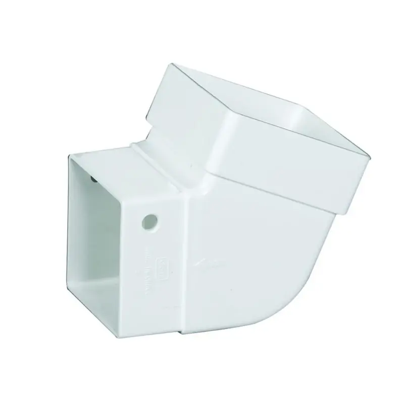 Gutter Elbow, Contemporary, Square, Vinyl, White, 2-in.