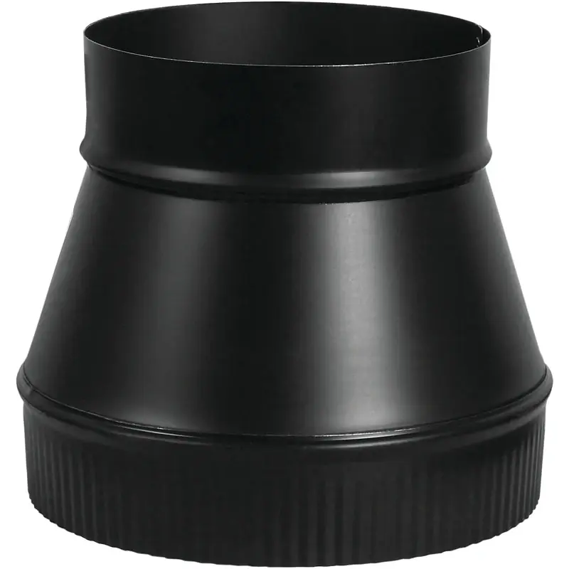 Black Stove Pipe Increaser, Large End Crimp, 24 Gauge, 6 X 8 In.