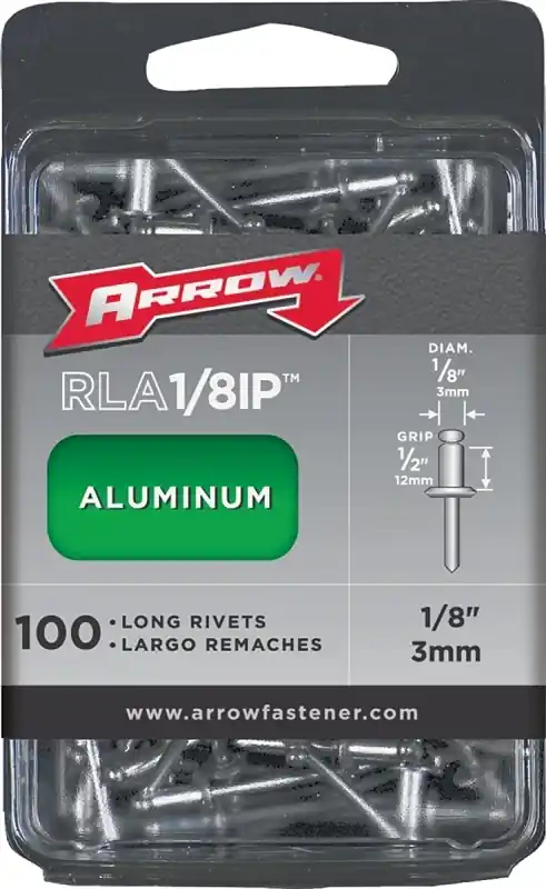 1/8 In. D X 1/2 In. Aluminum Long Rivets Silver 100 Pk