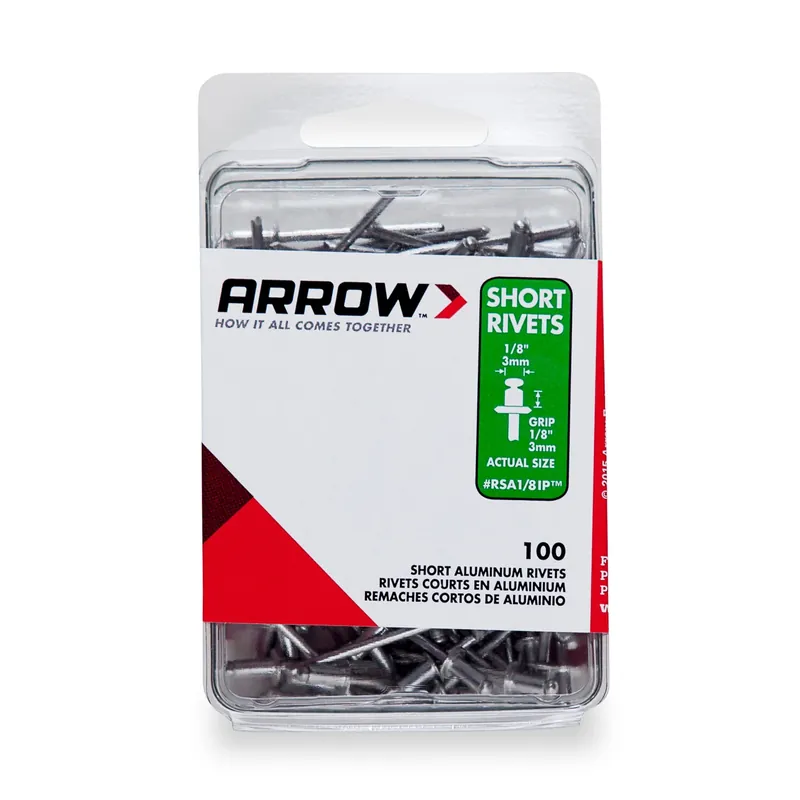 1/8 In. D X 1/8 In. Aluminum Short Rivets Silver 100 Pk