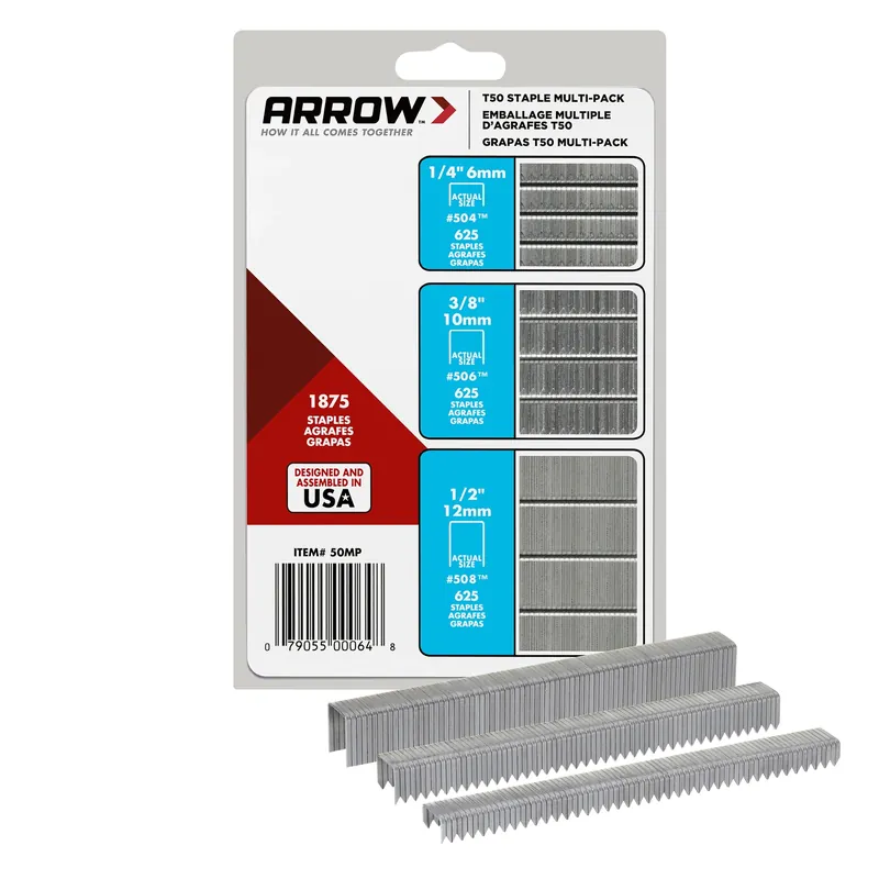T50 3/8 In. W 18 Ga. Flat Crown Heavy Duty Staple Assortment 1875 Pk