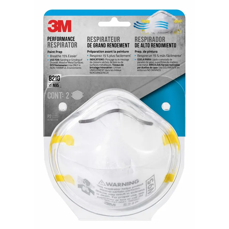 N95 Paint Prep Cup Disposable Respirator White One Size Fits All 2 Pc