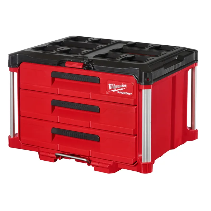 Packout 3-drawer Tool Box, 50 Lb. Capacity, Red/black