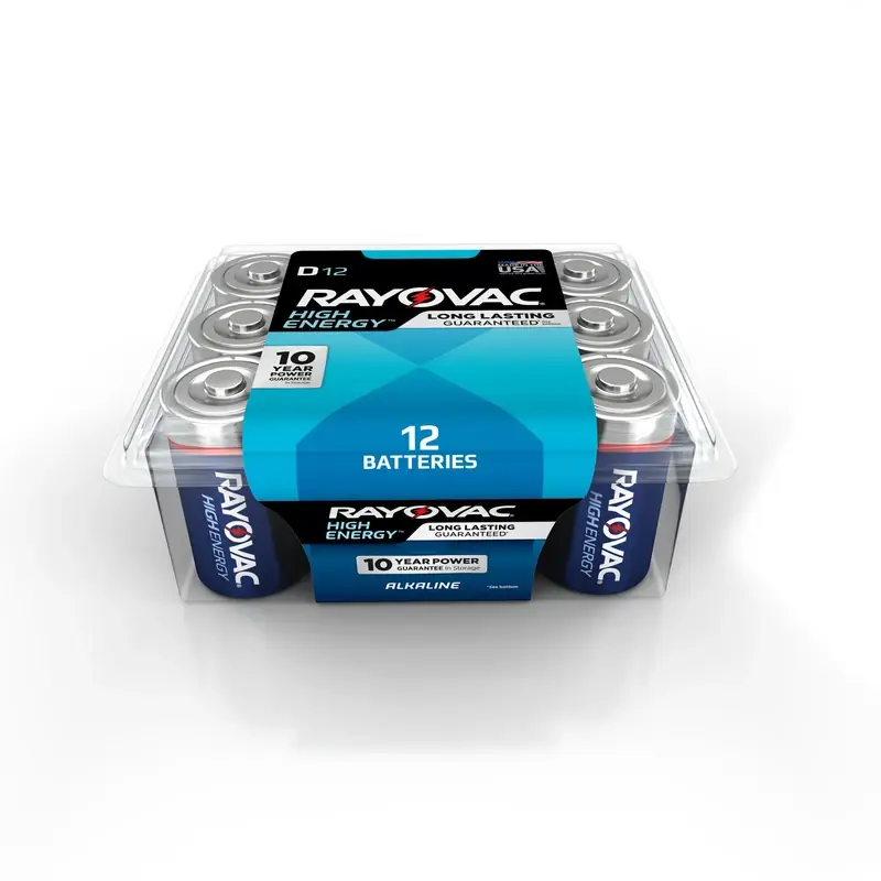 High Energy D Alkaline Batteries 12 Pk Clamshell