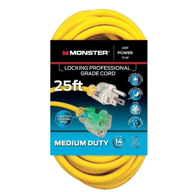 Just Power It Up 25‑foot Yellow Outdoor Extension Cord – 14/3 Sjtw, 15a, 125v