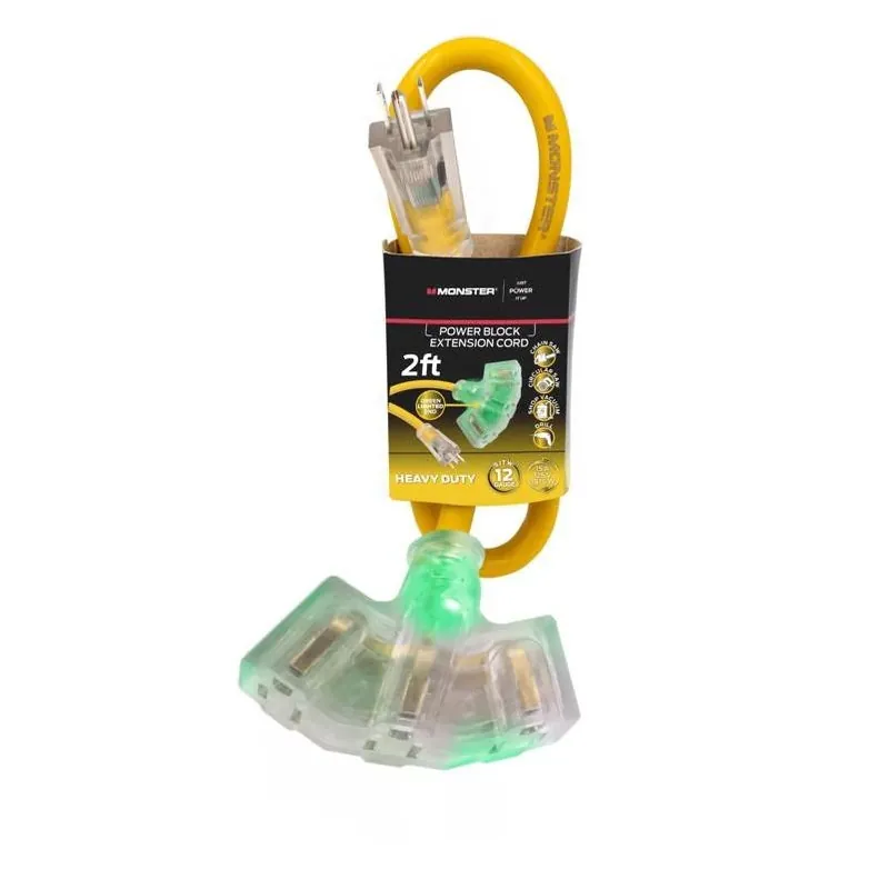 Just Power It Up 2‑foot Yellow Outdoor Extension Cord – 12/3 Sjtw, 15 a, 125 v