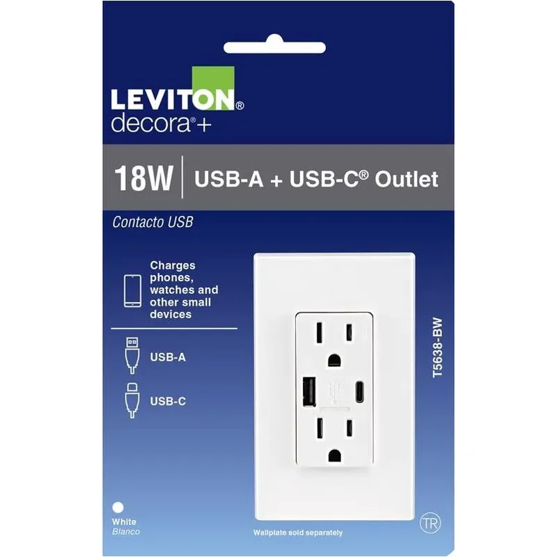 Decora 15a White Tamper‑resistant Outlet With Dual Smart Usb Charger – 18w Fast Charge