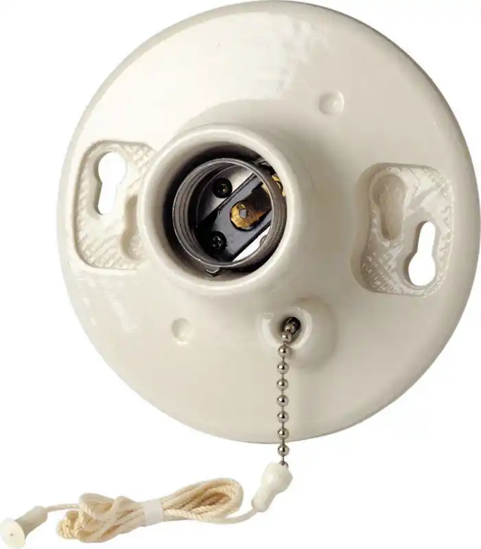 Porcelain Incandescent Medium Base Ceiling Keyless Lampholder With Chain 1 Pk