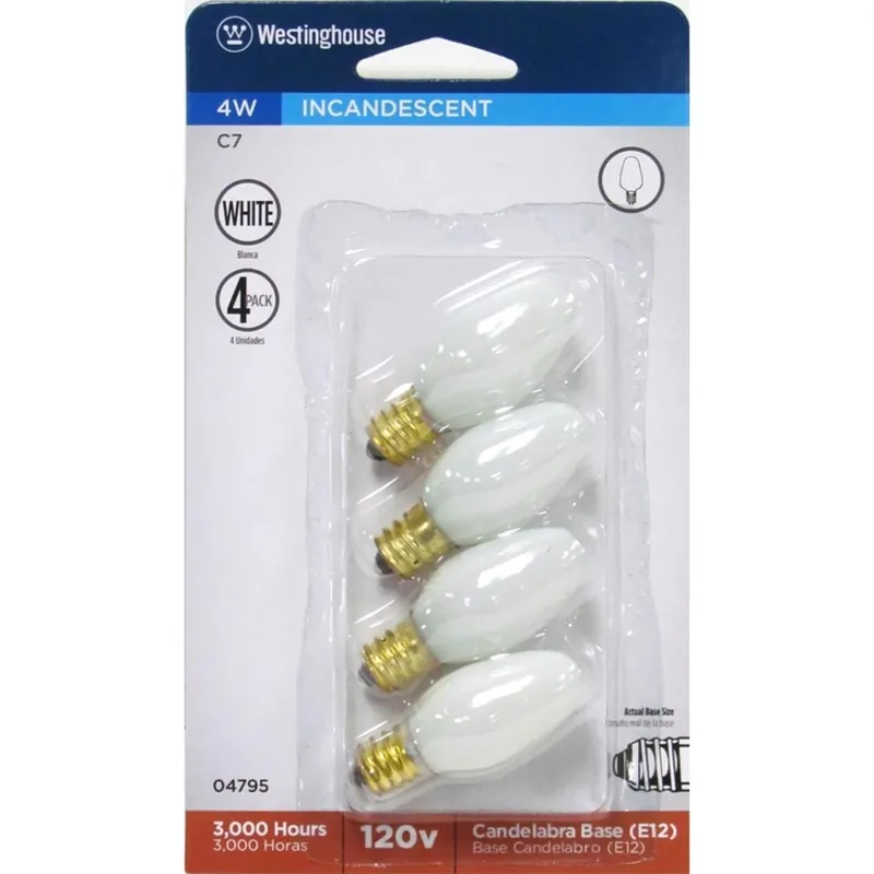 4 W C7 Specialty Incandescent Bulb E12 (candelabra) Warm White 4 Pk