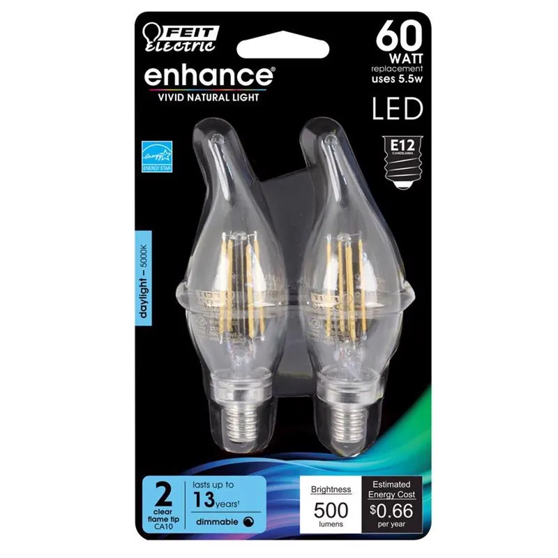 Electric Acres C10 E12 (candelabra) Led Bulb Daylight 60 Watt Equivalence 2 Pk