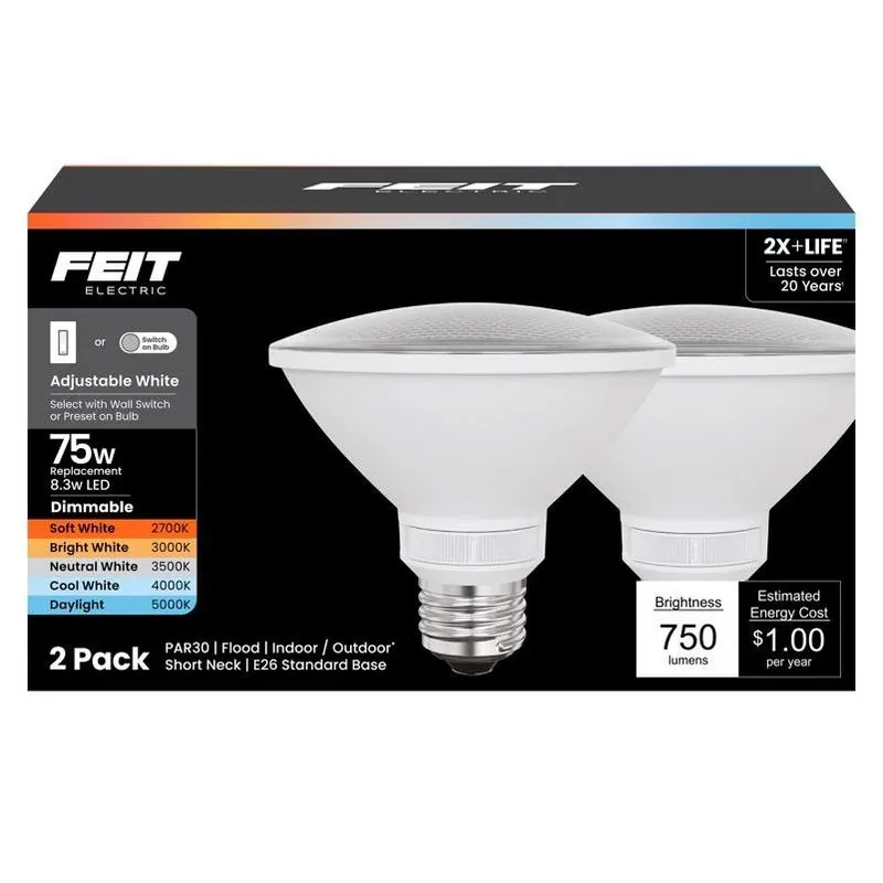 Smart Led Par30 Bulb – Adjustable White, 75w Equivalent, 2‑pack (e26)