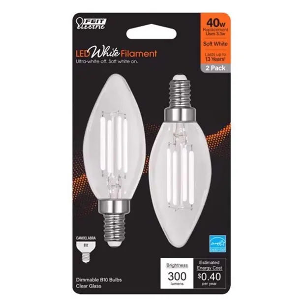 White B10 E12 (candelabra) Filament Led Bulb Soft White 40 Watt Equivalence 2 Pk