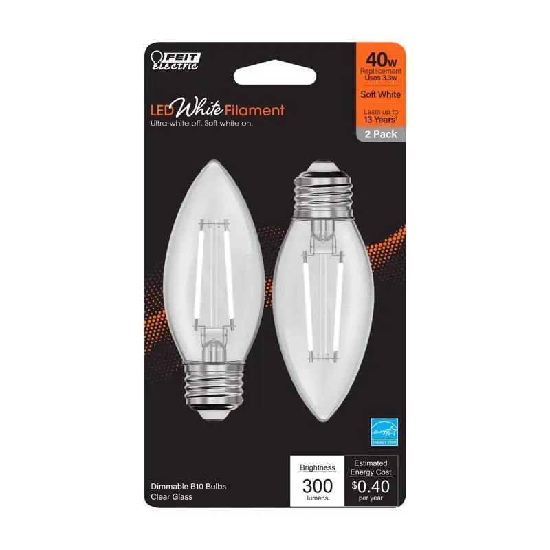 White B10 E26 (medium) Filament Led Bulb Soft White 40 Watt Equivalence 2 Pk