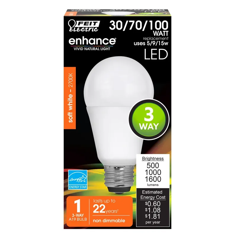 A19 E26 (medium) Led Bulb Soft White 30/70/100 Watt Equivalence 1 Pk