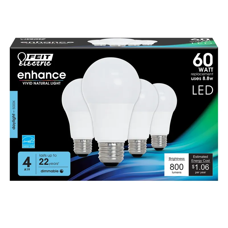A19 E26 (medium) Led Bulb Daylight 60 Watt Equivalence 4 Pk