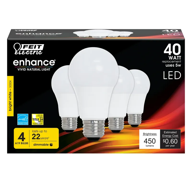 Enhance A19 E26 (medium) Led Bulb Bright White 40 Watt Equivalence 4 Pk