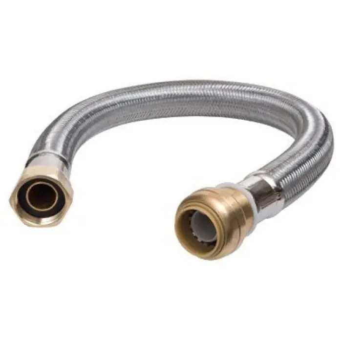 24 In. Push-fit Water Heater Connector, Braided Stainless Steel, 3/4 X 3/4 In. Fip
